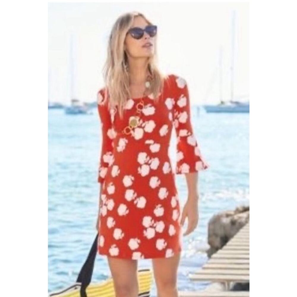 Boden Miriam Orange‎ Print Jersey Dress sz 10 L